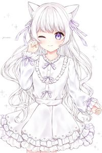 Preview wallpaper neko, ears, dress, anime, art, white