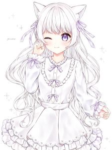 Preview wallpaper neko, ears, dress, anime, art, white