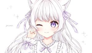 Preview wallpaper neko, ears, dress, anime, art, white