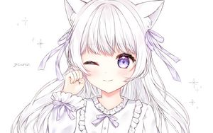 Preview wallpaper neko, ears, dress, anime, art, white