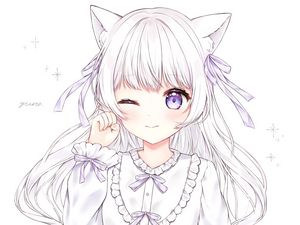 Preview wallpaper neko, ears, dress, anime, art, white