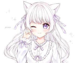 Preview wallpaper neko, ears, dress, anime, art, white