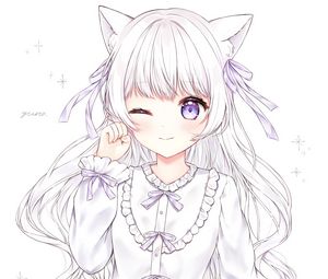 Preview wallpaper neko, ears, dress, anime, art, white