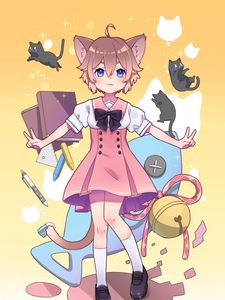 Preview wallpaper neko, ears, dress, anime, art, cute