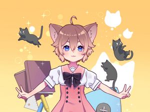 Preview wallpaper neko, ears, dress, anime, art, cute
