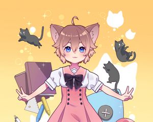 Preview wallpaper neko, ears, dress, anime, art, cute