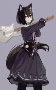 Preview wallpaper neko, ears, electric guitar, guitar, anime, art