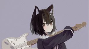 Preview wallpaper neko, ears, electric guitar, guitar, anime, art
