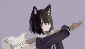 Preview wallpaper neko, ears, electric guitar, guitar, anime, art