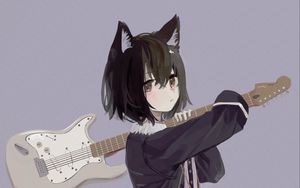 Preview wallpaper neko, ears, electric guitar, guitar, anime, art