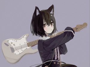 Preview wallpaper neko, ears, electric guitar, guitar, anime, art