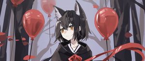 Preview wallpaper neko, ears, forest, balls, anime, art
