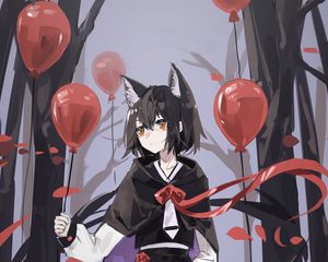 Preview wallpaper neko, ears, forest, balls, anime, art