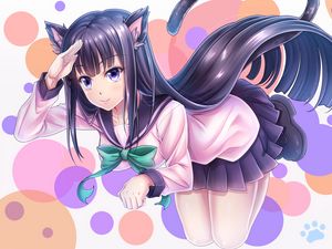 Preview wallpaper neko, ears, gesture, anime, cute