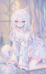 Preview wallpaper neko, ears, girl, anime, art, white