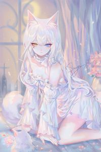 Preview wallpaper neko, ears, girl, anime, art, white