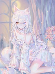 Preview wallpaper neko, ears, girl, anime, art, white