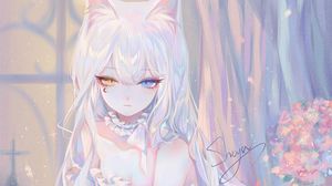 Preview wallpaper neko, ears, girl, anime, art, white