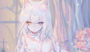 Preview wallpaper neko, ears, girl, anime, art, white