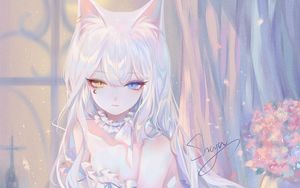 Preview wallpaper neko, ears, girl, anime, art, white