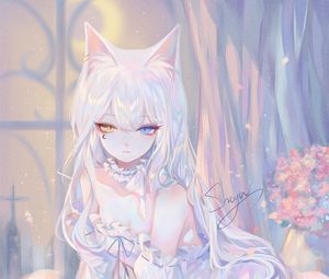 Preview wallpaper neko, ears, girl, anime, art, white