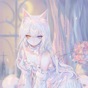 Preview wallpaper neko, ears, girl, anime, art, white