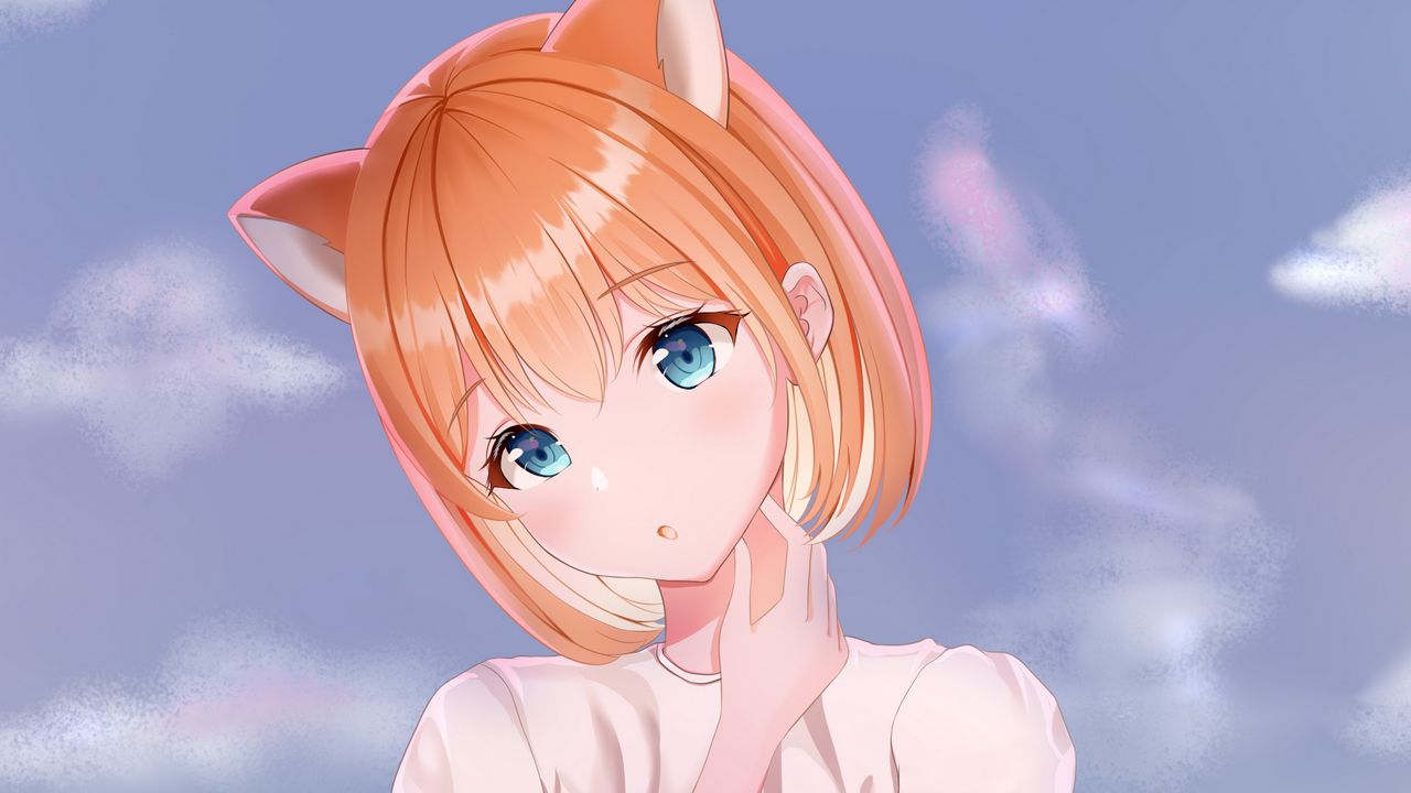 Wallpaper neko, ears, glance, anime, art