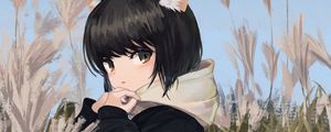 Preview wallpaper neko, ears, jacket, field, anime