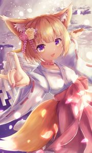 Preview wallpaper neko, ears, kimono, smile, anime, art