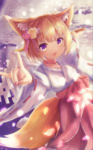 Preview wallpaper neko, ears, kimono, smile, anime, art