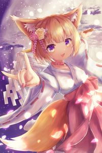 Preview wallpaper neko, ears, kimono, smile, anime, art