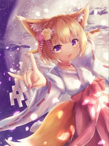 Preview wallpaper neko, ears, kimono, smile, anime, art