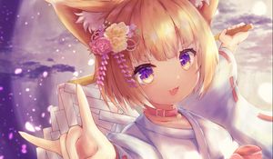 Preview wallpaper neko, ears, kimono, smile, anime, art