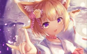 Preview wallpaper neko, ears, kimono, smile, anime, art