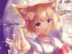 Preview wallpaper neko, ears, kimono, smile, anime, art