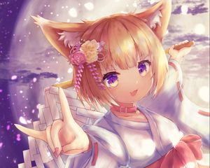 Preview wallpaper neko, ears, kimono, smile, anime, art