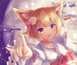 Preview wallpaper neko, ears, kimono, smile, anime, art