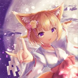 Preview wallpaper neko, ears, kimono, smile, anime, art