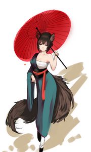 Preview wallpaper neko, ears, kimono, umbrella, anime