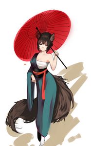 Preview wallpaper neko, ears, kimono, umbrella, anime