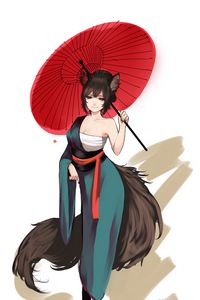 Preview wallpaper neko, ears, kimono, umbrella, anime