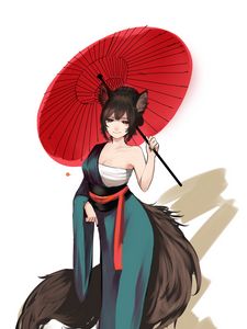 Preview wallpaper neko, ears, kimono, umbrella, anime