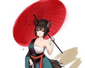 Preview wallpaper neko, ears, kimono, umbrella, anime