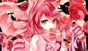 Preview wallpaper neko, ears, pink, anime, art