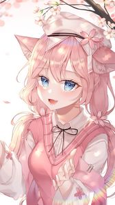 Preview wallpaper neko, ears, smile, anime, pink