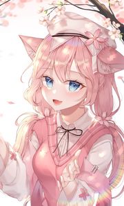 Preview wallpaper neko, ears, smile, anime, pink