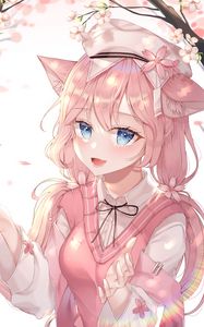 Preview wallpaper neko, ears, smile, anime, pink