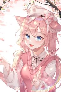 Preview wallpaper neko, ears, smile, anime, pink