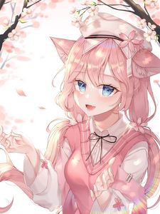 Preview wallpaper neko, ears, smile, anime, pink