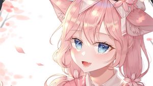 Preview wallpaper neko, ears, smile, anime, pink